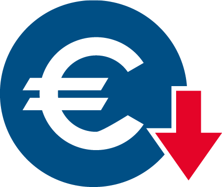 Icon mit Euro-Symbol und rotem Pfeil nach unten