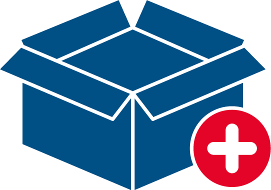 Icon mit Karton und rotem Plus-Symbol