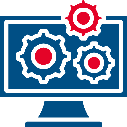 Icon mit Computerbildschirm und Zahnrädern