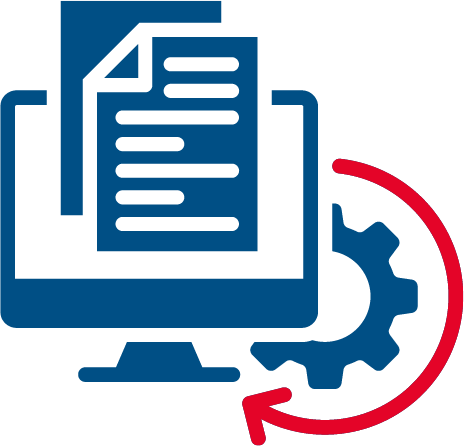 Icon mit Computerbildschirm, Dokument und kreisförmigen Pfeilen