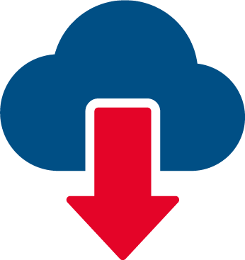 Icon mit Wolke und rotem Pfeil nach unten