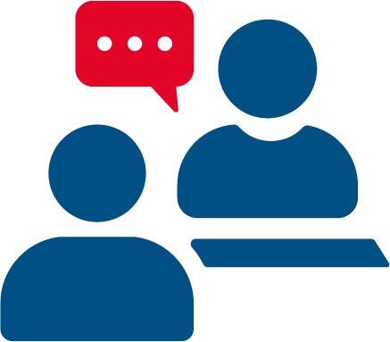 Icon mit zwei Personen und Sprechblase